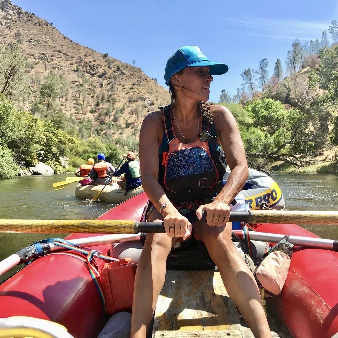 Daneya Williams rowing a raft down the Kern River